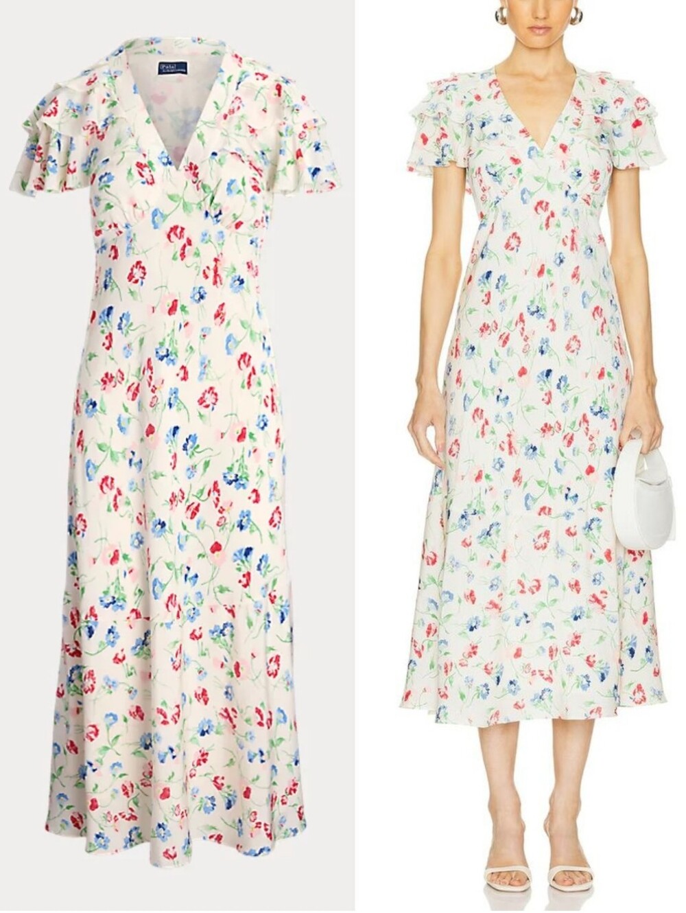 POLO Ralph Lauren Nime Floral Mulberry Silk Crepe Midi Dress In Cream Size 6